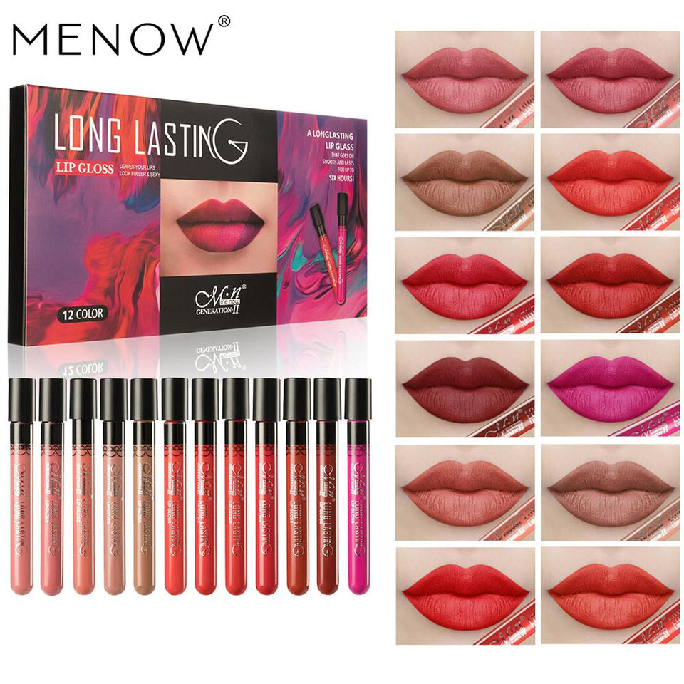 12Pcs/Set Matte Velvet Lip Stick Long Lasting Waterproof No-Fading Lipstick for Women Moisturizing Make Up Lipstick Set