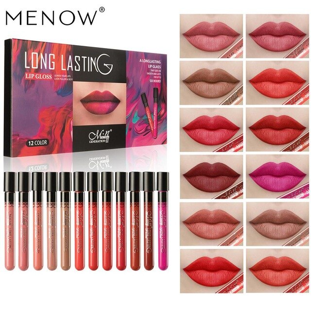 12Pcs/Set Matte Velvet Lip Stick Long Lasting Waterproof No-Fading Lipstick for Women Moisturizing Make Up Lipstick Set