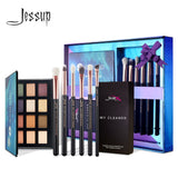 Jessup 6pcs Eyeshadow Brush Professional Make up brush Cleaner sponge & 12 colors eye shadow Palette giftbox packing