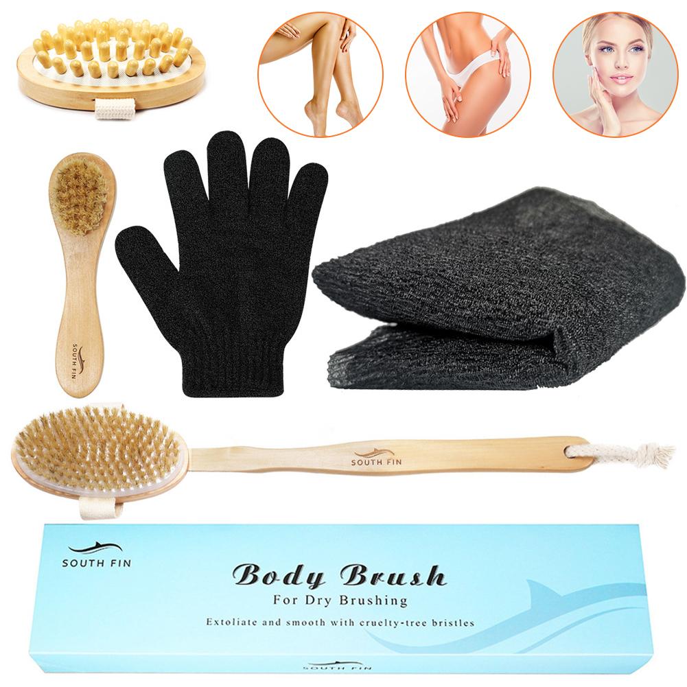 5PCS/Set Wooden Series Dry Brushing Body Brush Massage Bath Shower Brush Wash Brush Exfoliating Face Brush