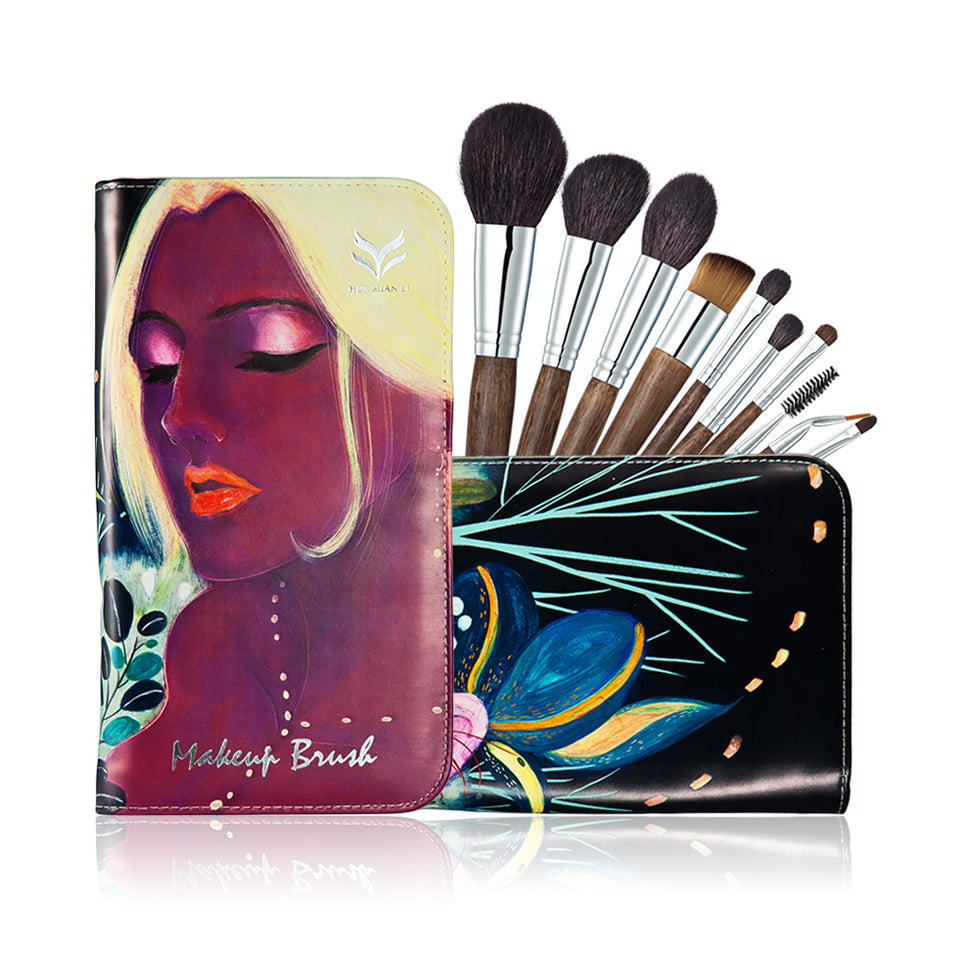 HUAMIANLI 10pcs/set Make Up Brush Animal Hair Cosmetic Make Up Syntehtic Hair Wood Handle Portable Make Up Brush Set