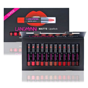 langmanni 12Pcs Matte Lipstick Kits Lips Makeup Waterproof Nutritious Velvet Lip Stick Tint Nude Make Up Set