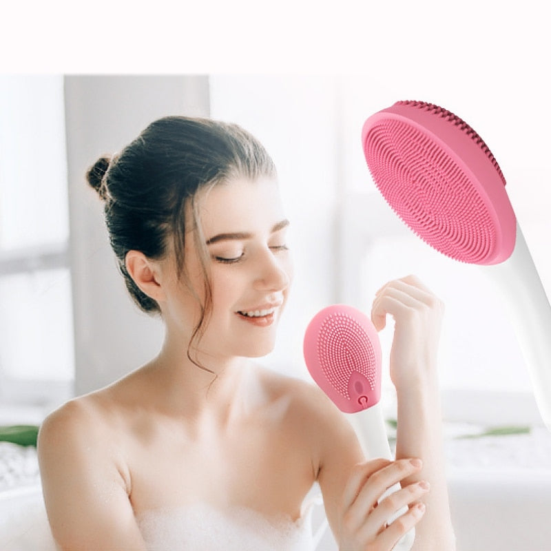 Long Handle Sonic Electric Bath Brush Sound Wave Rechargeable Waterproof Silicone Back Bath Artifact Soft Hair Body Shower Brush